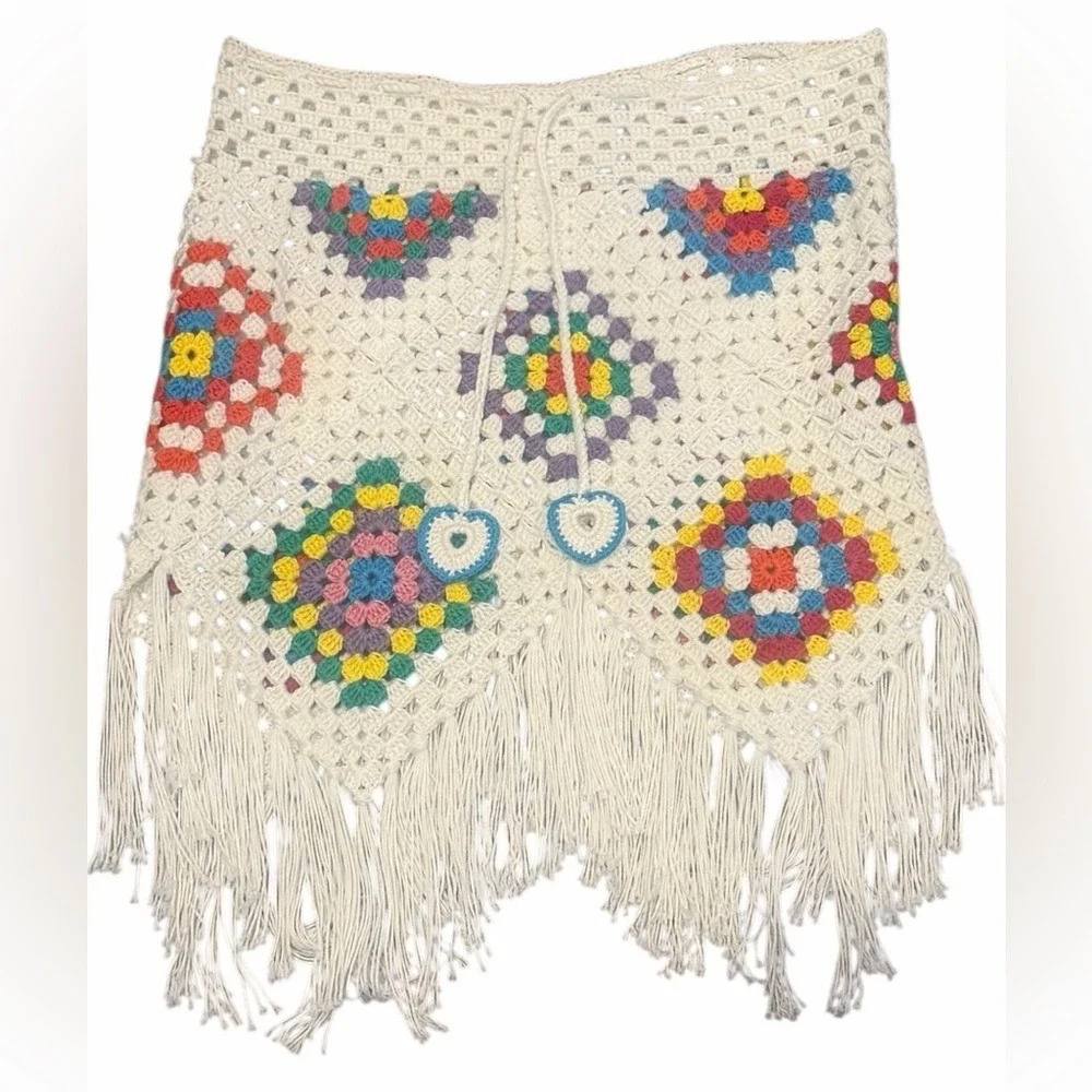 Nessi Byrd Girls Santa‎ Crochet Skirt White Fringe Sz 14 Luxury Resort Coverup